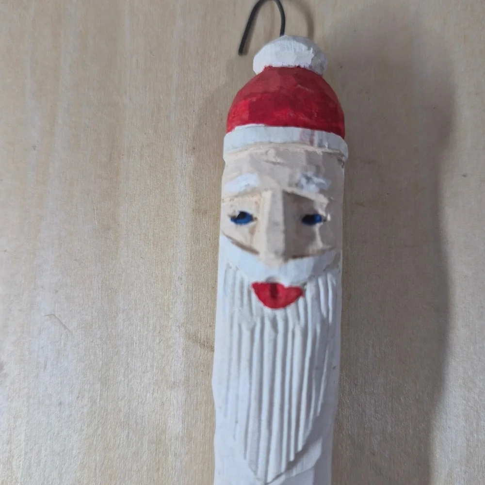 Hand Carved‎ Wooden Santa Claus Christmas Ornament Rustic Folk Art